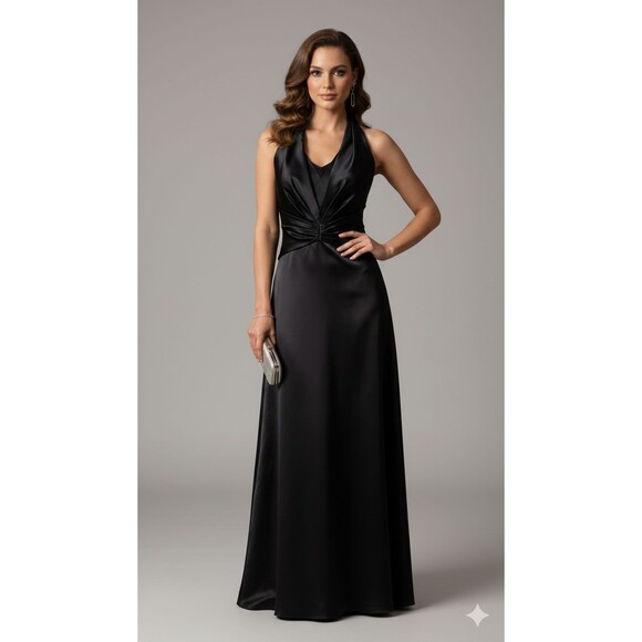 Cinderella Dresses & Skirts - Women's Size Small Black Satin Halter Neck Formal Dress Evening Gown